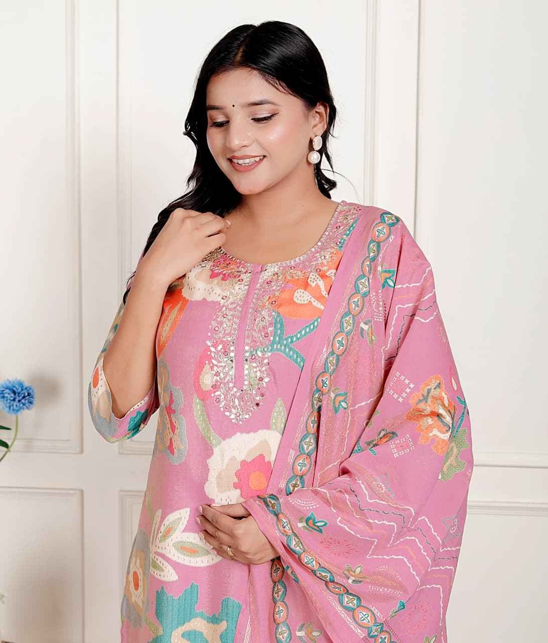 Pastel Pink  Floral Printed Kurta Set